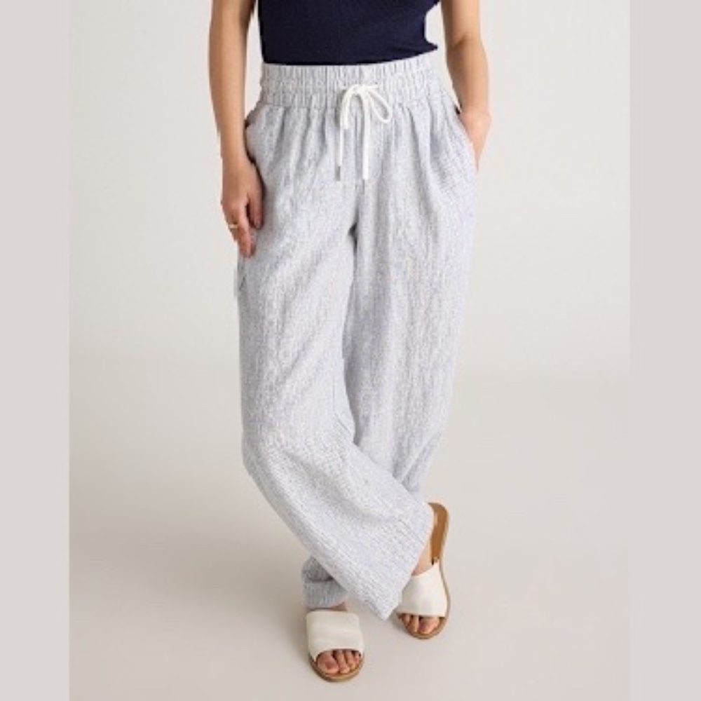 Quince 100% European Linen Wide Leg Pants - XS - Blue Pinstripe - NWOT